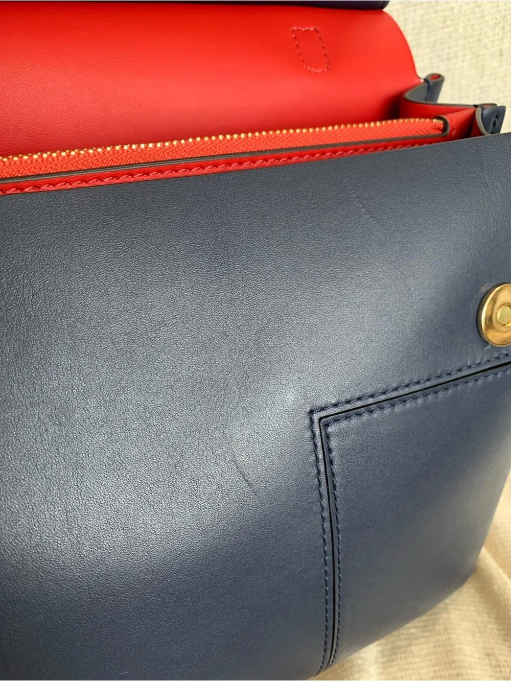 Tory Burch Block T Navy/Red Leather Satchel/Long Crossbody/Shoulder Strap